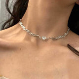 Y2K Jewelry Shiny Peach Heart Wings Necklace For Women Fashion Harajuku Vintage Geometric Necklace Charm 90s Aesthetic Choker daiiibabyyy