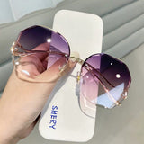 2022 Luxury Round Gradient Sunglasses Women Metal Curved Temples Ladies UV400 Eyewear Ocean Rimless Sun Glasses Oculos De Sol daiiibabyyy