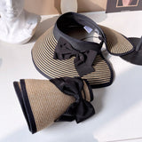 Daiiibabyyy Straw hats for women Visor Empty Top Hat Women's Summer Sunscreen Commuter Sun Hat Bow Rear Elastic Riding Cap