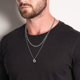 Daiiibabyyy Layered Black Square Necklaces for Men Jewelry, Geometric Pendant,Stainless Steel Cuban Figaro Wheat Box Chain,Casual Collar