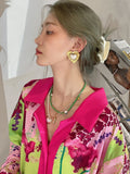 Daiiibabyyy Beaded NecklaceNiche DesignFrench Vintage Stacked Freshwater Pearl NecklaceWomen's Metal PendantLockbone ChainNecklace
