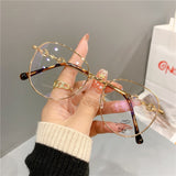 Vintage New Oval Metal Frame Glasses Women Fashion Optical Myopia Blocking Eyewear Popular Reading Anti-blue Light Eyeglasses daiiibabyyy