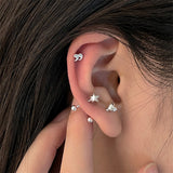 Daiiibabyyy Korean Silver Color Piercing Screw Beads Stars Heart Ear Bone Stud Earrings For Women Girls Simple Personality Body Jewelry Gift