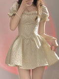 Elegant Vintage Mini Dress Women New Puff Sleeve Casual Party Retro Dress Female Kawaii Fairy Lolita Dress Y2k Clothing