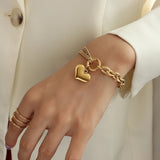 Daiiibabyyy Stainless Steel Layered Golden Pendant Bracelet For Women Retro Punk Gothic Portrait Coin Cross Pearl Bracelet Jewelry