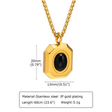 Daiiibabyyy Stylish Black Square Necklace for Men, Gold Color Stainless Steel Rope Cuban Box Figaro Wheat Chain Double Layered Collar Gifts
