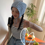 Daiiibabyyy Ins Women Triangle Bandanas Turban Crochet Hair Scarf Hairband Knitted Hair Kerchief Tie Back Boho Head Wrap for Women