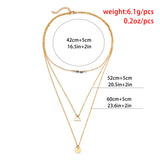 Daiiibabyyy Multilayer Vintage Round Sequins Hollow Out Triangle Pendant Necklace for Women Boho Glass Beads Long Chest Chain