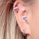 Daiiibabyyy Trend Silver Color Copper Pink Zircon Heart Stud Earrings For Women Temperament Simple Gentle Accessories Gift Aesthetic Jewelry