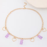 Daiiibabyyy Cute Animal Bear Charms Pendant Necklaces Vintage Hollow Out Peach Heart Chains Choker for Girls Female Fashion Jewelry Party