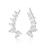Daiiibabyyy Wings Feather Climbing Piercing Earrings for Women Silver Color Ear Clip Shiny Zircon Lobe Accessories Fashion Jewelry KCE116