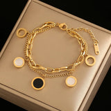 Daiiibabyyy Stainless Steel Layered Golden Pendant Bracelet For Women Retro Punk Gothic Portrait Coin Cross Pearl Bracelet Jewelry