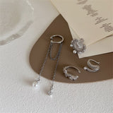 Daiiibabyyy Korean Fashion Pearl Zircon Flower Clip Earrings For Women Fake Piercing No Hole Earbone Ear Cuff Aesthetic Jewelry Gifts