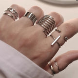 Daiiibabyyy 8 Pcs/Set Fashion Silver Color Simple Design Round Rings for Women Trendy Geometric Rings Set Jewelry Accessories