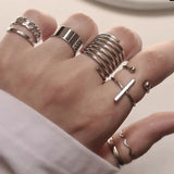 Daiiibabyyy 8 Pcs/Set Fashion Silver Color Simple Design Round Rings for Women Trendy Geometric Rings Set Jewelry Accessories