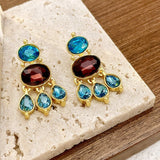 Daiiibabyyy Luxury Baroque Style Crystal Tassel Drop Earrings For Women Personality New Oval Blue Waterdrop Pendientes