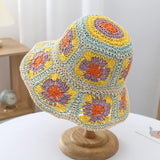 Japan Korea Crochet Beach Straw Hat For Women Summer Flowers Hand-woven Cap Outside Beach Sunshade Breathable Bucket Hats daiiibabyyy