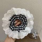 Daiiibabyyy Handmade Hollow Lace Hair Scrunchies Double Layer Flower Cotton Hair Bands Women Fashion Hair Ties Ponytail Holder Accessories