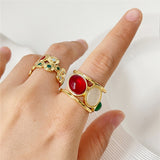 Daiiibabyyy Fashion Metallic Colorful Opal Stones Open Rings For Women Personality New Statement Ring Jewelry Wholesale