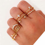 Daiiibabyyy New Vintage Fashion Gold Color Simple Crystal Inlaid Combination Ring For Women Trendy Personality Rings Boho Jewelry Party Gift