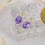 Daiiibabyyy Fashion Romantic Purple Crystal Zirconia Oval Drop Earrings For Women Delicate High Grade Earings