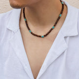 Daiiibabyyy IngeSight.Z Mens Black Wood Beaded Choker Necklace Boho Green Stone Surfer Necklace Chunky African Tribal Necklace for Men