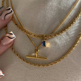 Daiiibabyyy Vintage Multilevel Geometric Metal Snake Chain Color Crystal Pendant Necklace For Women Female Fashion Boho Punk Girl Jewelry