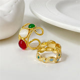 Daiiibabyyy Fashion Metallic Colorful Opal Stones Open Rings For Women Personality New Statement Ring Jewelry Wholesale
