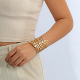 Daiiibabyyy IngeSight.Z 6 Styles Exaggerated Hollow Out Wide Cuff Open Bangles for Women Punk Big Flower & Leaves Wrist Bracelet Jewelry