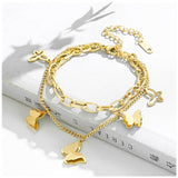 Daiiibabyyy Stainless Steel Layered Golden Pendant Bracelet For Women Retro Punk Gothic Portrait Coin Cross Pearl Bracelet Jewelry