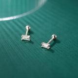 Daiiibabyyy Simple Crystal Stud Earrings for Women Squares Ear Piercing Cartilage Lobe Rook Tragus Helix Flat Body Jewelry for Girls KAE337