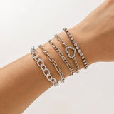 Daiiibabyyy IngeSight.Z Multilayer Crystal Rhinestone Bracelet Bangles for Women Punk Cuban Tennis Chain Heart Beaded Bracelets Set Jewelry