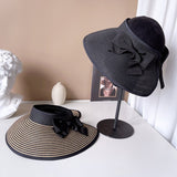 Daiiibabyyy Straw hats for women Visor Empty Top Hat Women's Summer Sunscreen Commuter Sun Hat Bow Rear Elastic Riding Cap