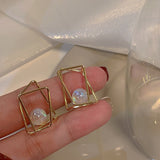 Daiiibabyyy Hollow Out Geometric Earrings With Single Bubble Pearl Elements Creative New Fashion Jewelry Wholesale