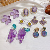 Daiiibabyyy Unique Design Purple Flowers Butterfly Drop Earrings for Women Sweet Fairy Mystery Shiny Crystal Resin Yarn Earring Jewelry