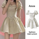 Elegant Vintage Mini Dress Women New Puff Sleeve Casual Party Retro Dress Female Kawaii Fairy Lolita Dress Y2k Clothing