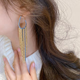 Daiiibabyyy Trendy Long Tassels Drop Earrings Full Shiny Rhinestone Dangle Earrings For Women Girls New Piercing Ear Accessories Jewelry