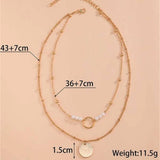 Daiiibabyyy Fashion Boho Multilevel Gold Plated Chain Faux Pearl Round Sequin Pendant Necklace For Women Female Vintage Bead Choker Jewelry