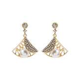 Exquisite inlaid zirconium hollow fan earrings gold electroplating women's prom party earrings Korean jewelry daiiibabyyy