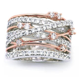 Daiiibabyyy Classic Wedding Rings for Women Fashion Two Tone Multi-Layer Cross Dazzling Crystal CZ Ring Female Engagement Party Jewelry Gift