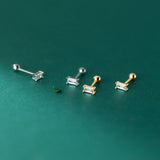 Daiiibabyyy Simple Crystal Stud Earrings for Women Squares Ear Piercing Cartilage Lobe Rook Tragus Helix Flat Body Jewelry for Girls KAE337