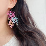 Spring and Summer New Earrings Female Beaded Flower Ear Hooks Exaggerated Temperament Ear Jewelry daiiibabyyy