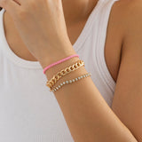 Daiiibabyyy IngeSight.Z Multilayer Crystal Rhinestone Bracelet Bangles for Women Punk Cuban Tennis Chain Heart Beaded Bracelets Set Jewelry