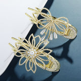 Daiiibabyyy Simple Pearl Crystal Hairpin Hair Claw Temperament Duckbill Clip Headwear for Women Hair Accessories Fashion Large Hair Clip