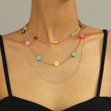 Daiiibabyyy Fashion Gold Plated Chain Star Moon Cartoon Sun Heart Pendant Necklace For Women Female Boho Multilevel Artificial Pearl Jewelry