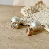 Daiiibabyyy Luxury Shiny Full CZ Zircon Ball Drop Earrings for Women White Imitation Pearl Statement Earring Wedding Bridal Jewelry