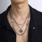 Daiiibabyyy Vintage Portrait Coin Pendant Multi-layer Necklace Man Luxury Long Sweater Chain Hip-hop Personality Men's Accessories