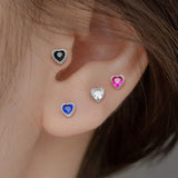 Daiiibabyyy Y2k 2000s Aesthetic Piercing Flat Cute Heart Stud Earring for Women Colorful CZ Cartilage Tragus Body Jewelry Accessories KAE241