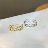 Daiiibabyyy Hollow Heart Shaped Rings for Women Elegant Adjustable Engagment Ring Heart Boho Heavy Metal Crystal Heart Ring Fine Jewelry
