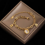 Daiiibabyyy Stainless Steel Layered Golden Pendant Bracelet For Women Retro Punk Gothic Portrait Coin Cross Pearl Bracelet Jewelry